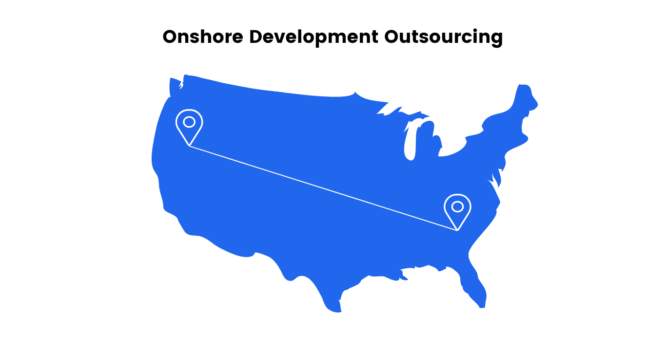  Illustration showing two location pins on the map, connected by a straight line. This visualizes outsourcing work to a different location within the same country.